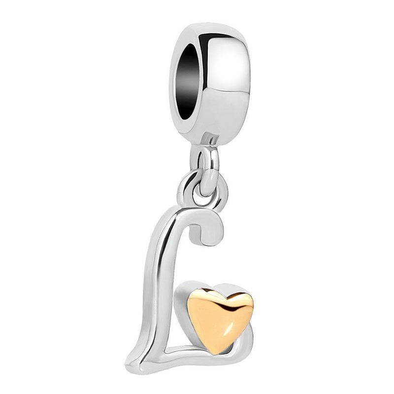 QueenCharms Initial A-Z Letter Charm Golden Heart Alphabet Dangle Beads for Bracelets & Necklaces (L) - Image 1